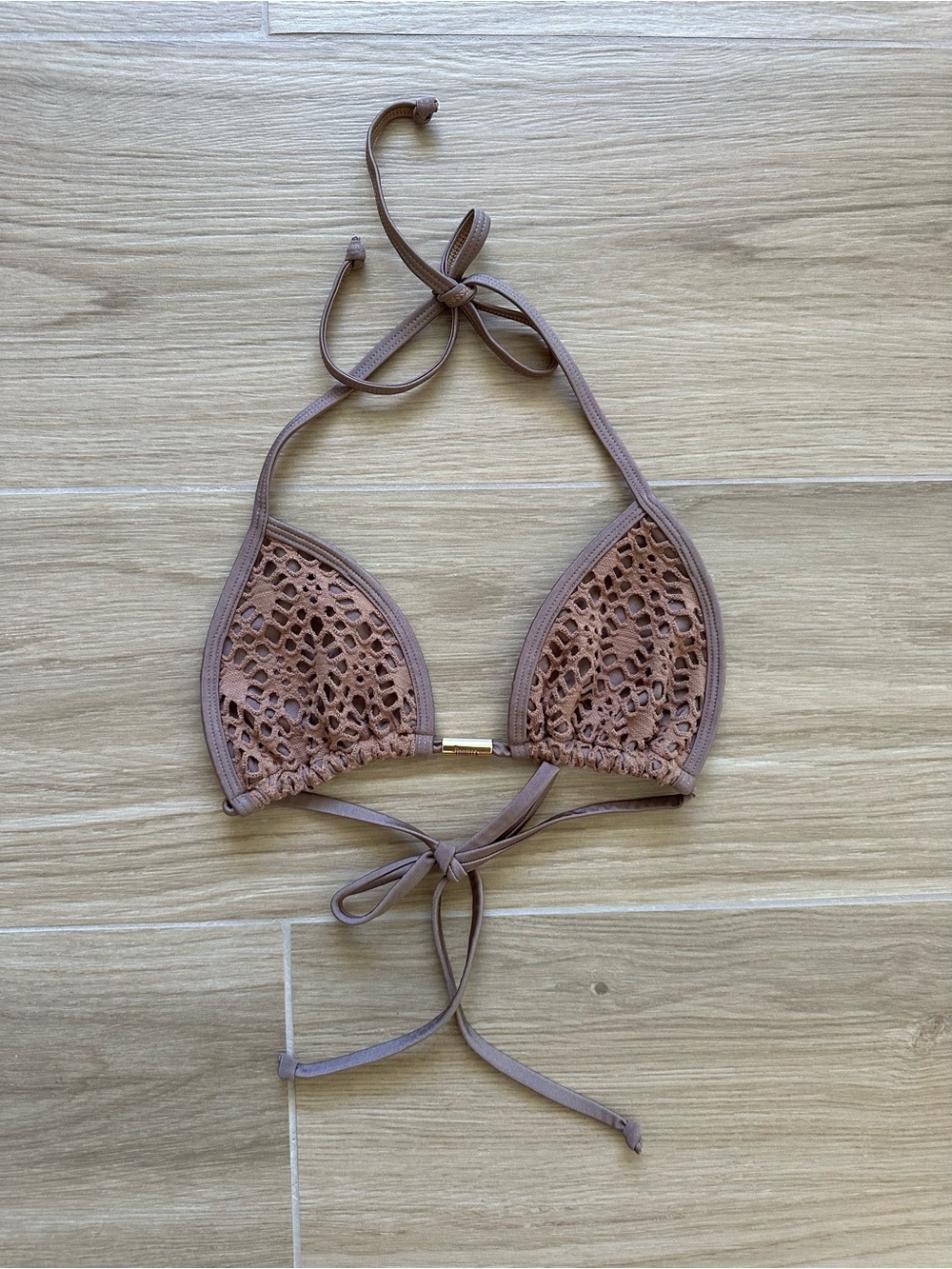 Brazilian Swimwear- Fiorella Brown Crochet Adjustable Bikini Triangle Top